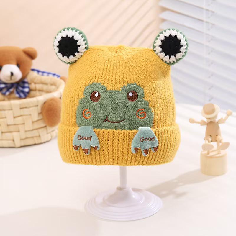 Cappello lavorato a maglia a forma di rana dei cartoni animati per bambini - Caldo e antivento per ragazzi e ragazze