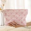 Minimally Designed Pink Bow Pattern Printed Corduroy Zipper Makeup Bag, Lightweight and Multifunctional Cosmetic Storage Bag