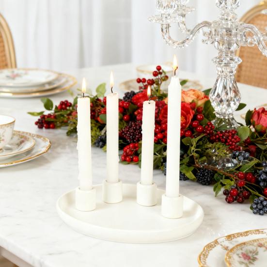 Ceramics Advent Candle Holder Matte Black White Taper Candle Tray 4 Candlestick Seats Dining