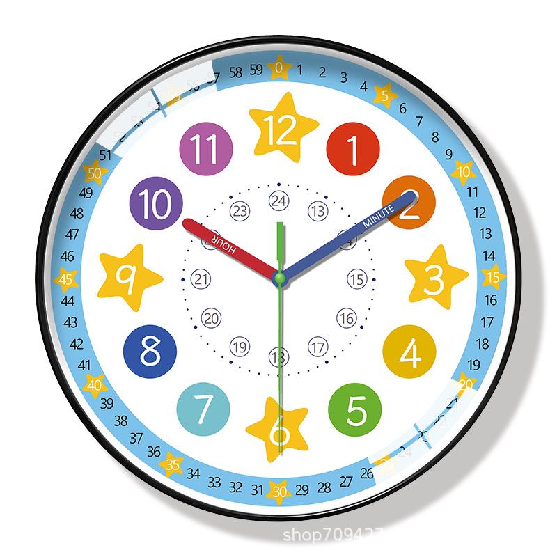 Colorful Digital Plastic Glass Teaching Wall Clock Living Room Bedroom Kitchen Home Decoration Silent Quartz Clock Holiday Gift (No Battery)
