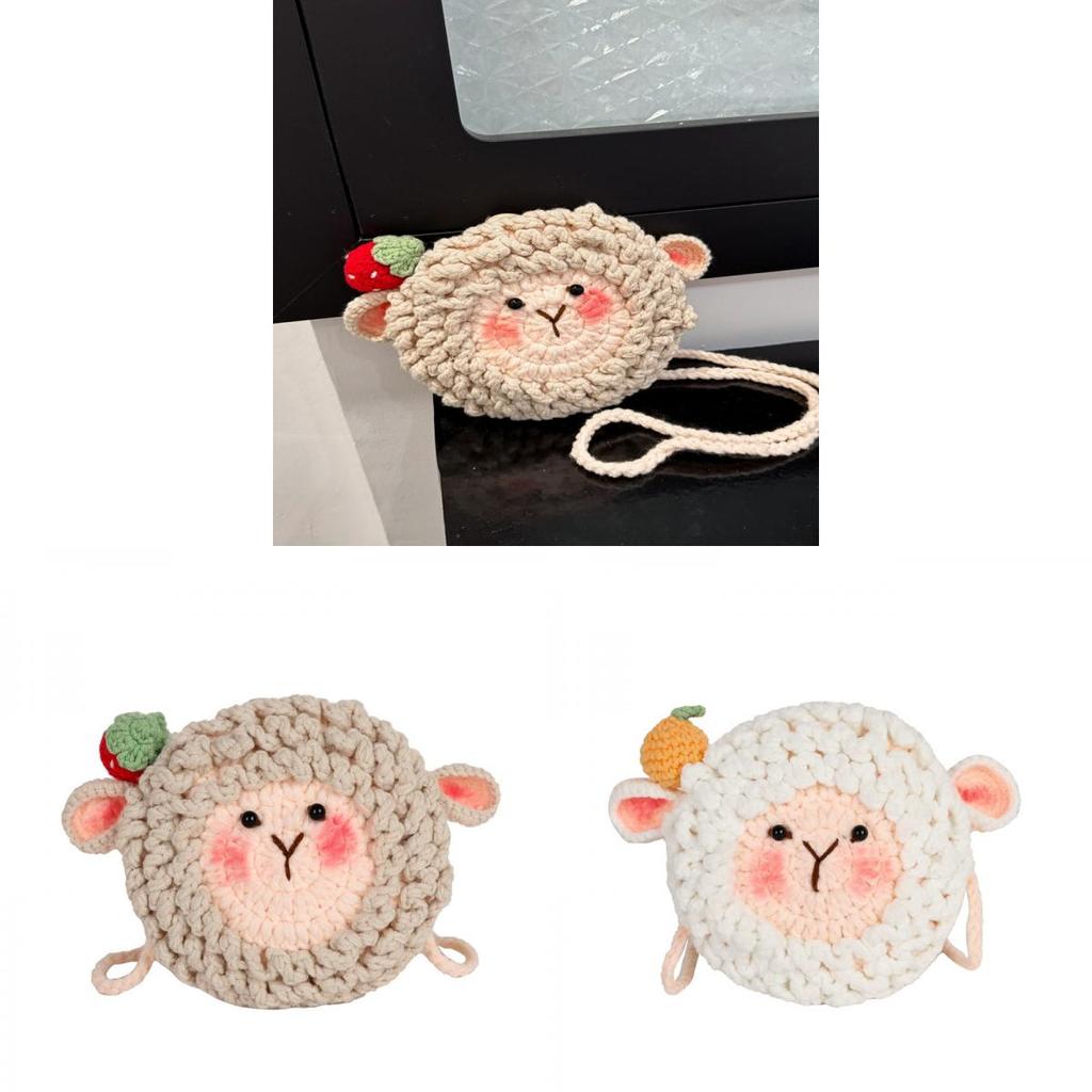 Wool Yarn Cute Sheep Shaped Coin Purse With Snap Closure For Casual Daily Use