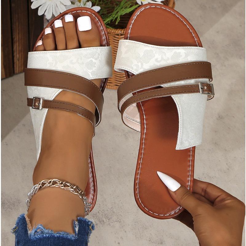 New Women's Solid Color Slides Slippers Lightweight Flat Slip On Walking Slides Comfort Beach Slides Slip-On Roman Sandals