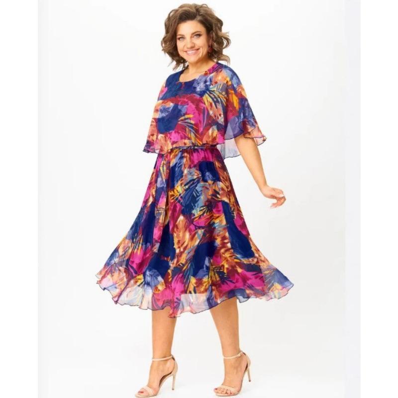 

Модное новое платье с принтом и круглым вырезом 3XL бордовый