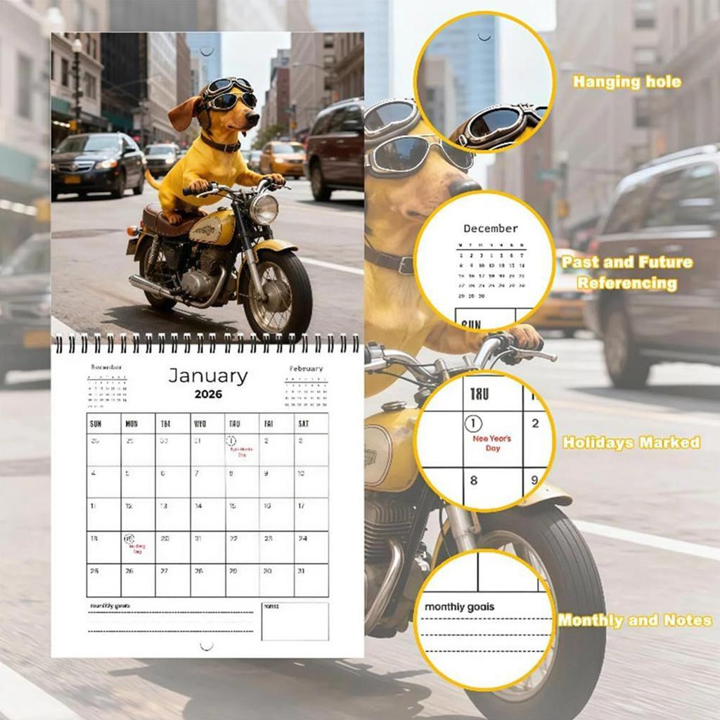 Dachshund Dog Wall Calendar 2026 Weekly and Monthly Planner for Appointment Home Office Kitchen Fridge Classroom Decoration