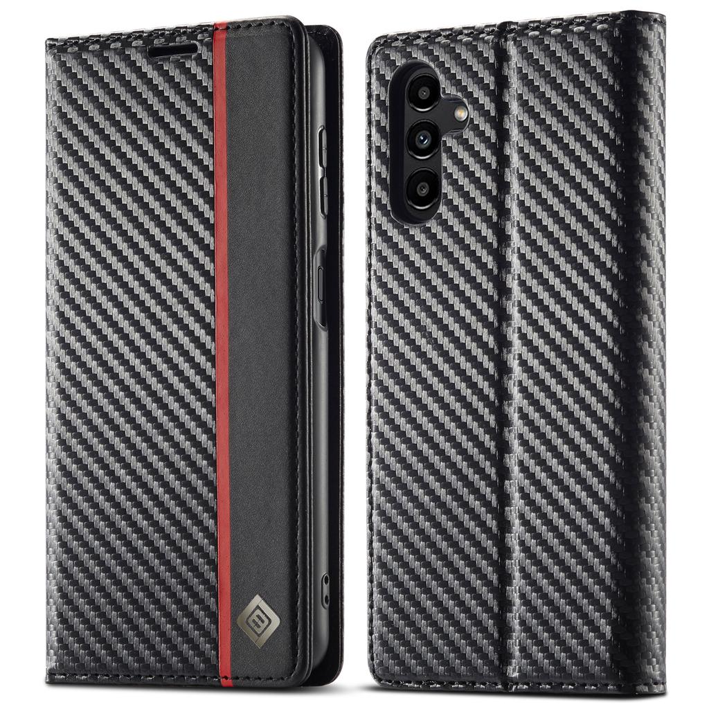 LC.IMEEKE Dla Samsung Galaxy A26 5G Etui Tekstura Włókna Węglowego Pokrowiec na Telefon Stojak Uchwyt na Karty