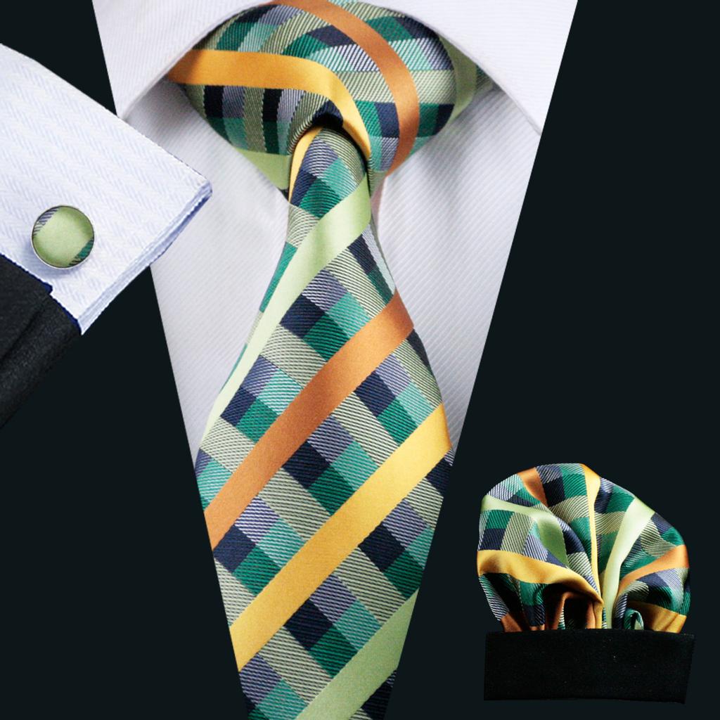 New Fashion Mens Accessory Silk Tie Set Necktie Pocket Square Cufflinks Set