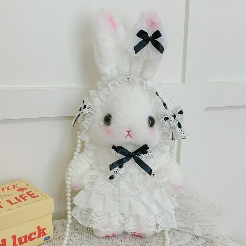 Cute Lolita Plush Bunny Backpack With Butterfly Bow For Girls Daily Use