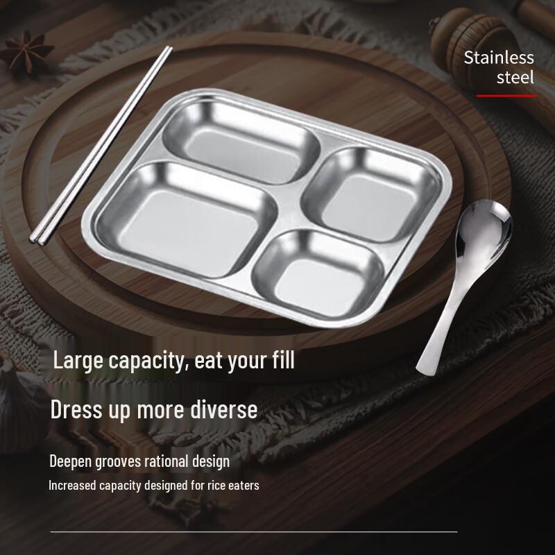 Stainless Steel Four-Compartment Deep Lunch Tray