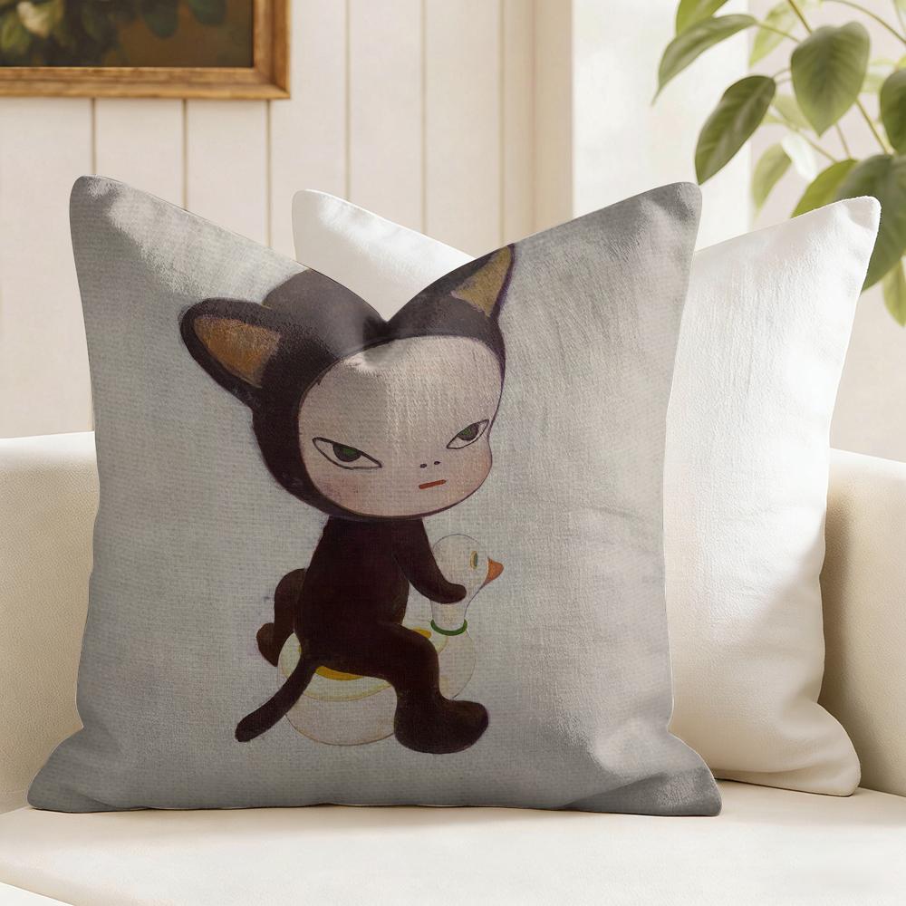 Yoshitomo NNara Movie Cushion Cover Natural Linen Double Sided Print Throw Pillow Case for Sofa Couch Home Decor