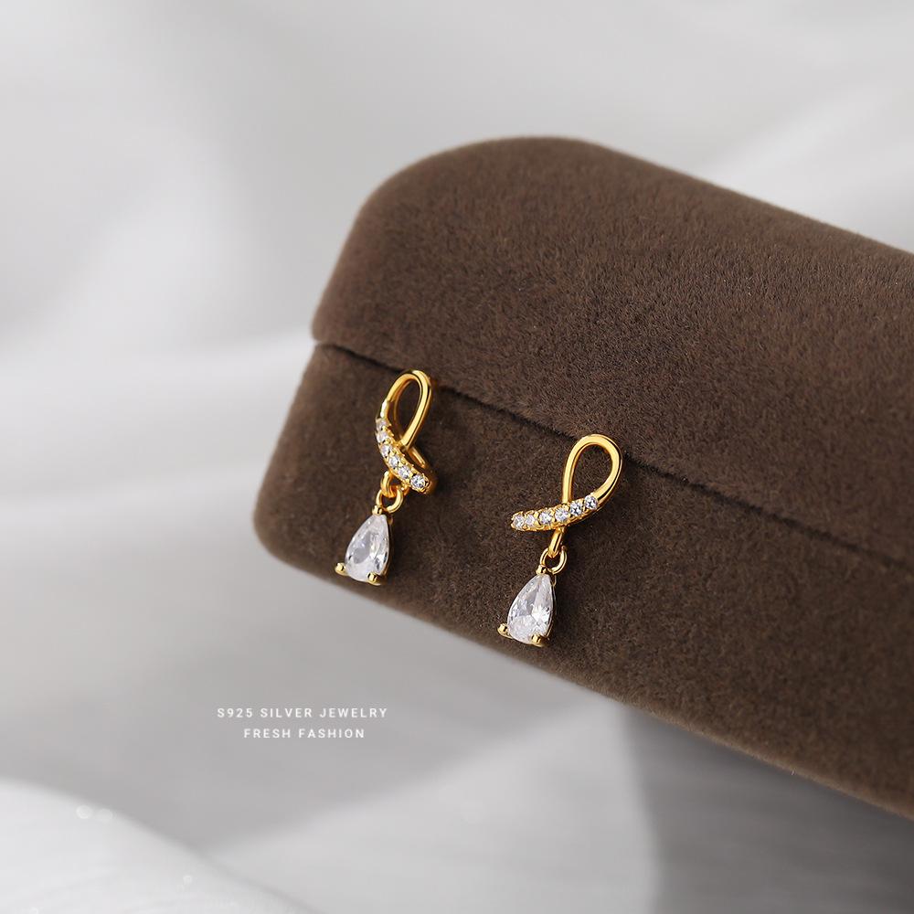 925 Sterling Silver Cross Drop Zircon Earrings for Women Korean Temperament Light Luxury Jewelry Accessories