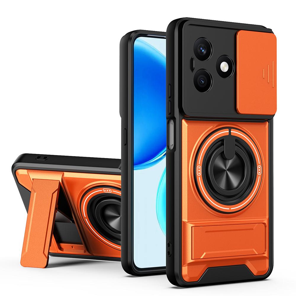 KEYSION Magnetic Phone Case for HONOR X8d Slide Camera Protection Upright Kickstand 360°Ring Shockproof Back Cover for Honor X8d
