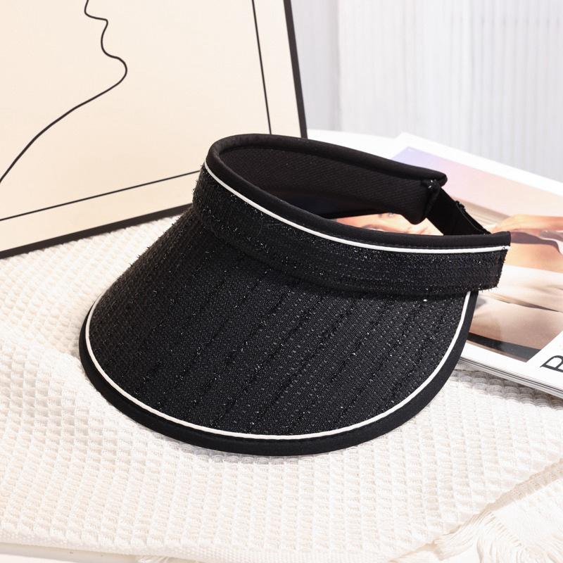 

Spring and summer new Xiaoxiangfeng tweed hat, socialite style sun protection and sunshade foldable empty top hat чёрный