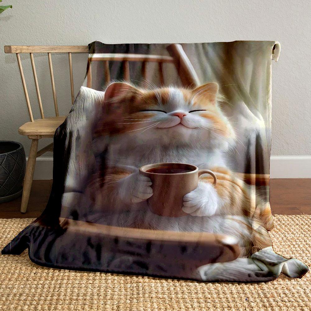 

Cozy Cat Holding Mug bedroom Blanket for Livingroom Couch lunch break Soft throw for Friend s festival Gift 80cm x 120cm