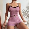 Women's Elastic Lace Trim Pajama Set - Camisole and Bowknot Shorts for Indoor/Outdoor Wear