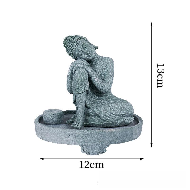 Antique Green Sandstone Buddha Statue: Zen Craftwork Water Feature for Home Decoration & Chinese Tea Pet Ornament.