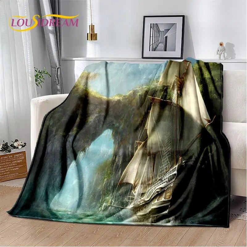 A Pirate Boat,Barque,Boat Ship Monster Soft Plush Blanket,Flannel Blanket Throw Blanket for Living Room Bedroom Bed Sofa Picnic