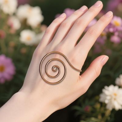 Nastaviteľný medený špirálový prsteň na ruku Energetické liečenie Meditácia Ručne vyrobený náramok na dlaň Špirálový prsteň na dlaň Šperky