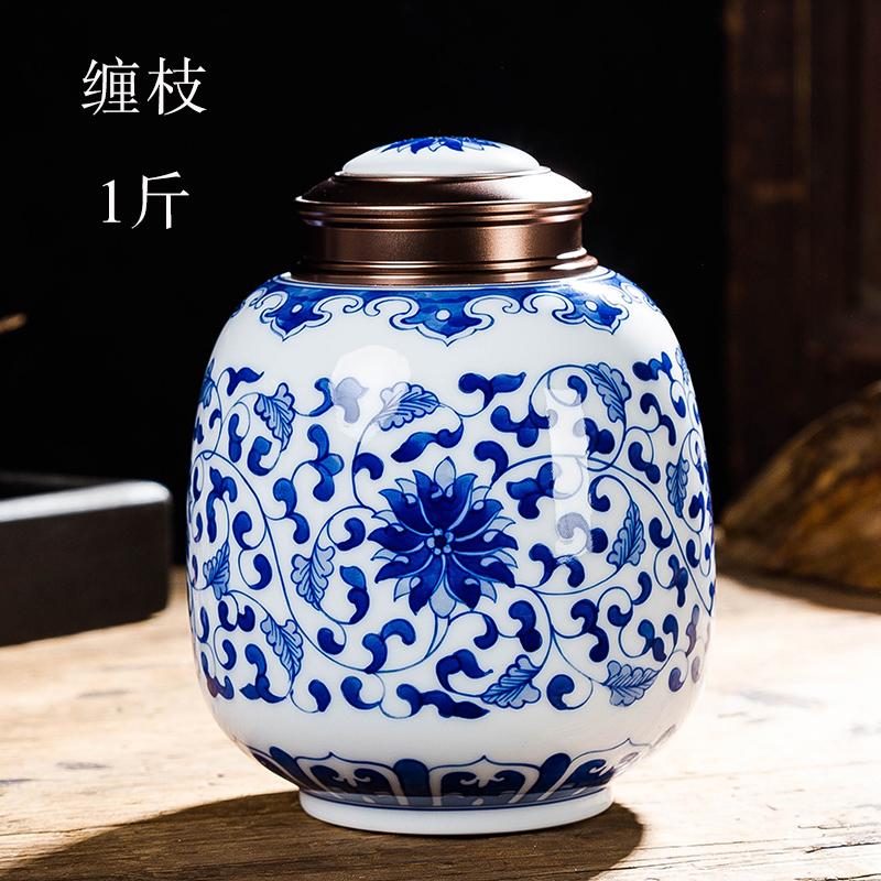 tea can ceramic sealed jar, Jingdezhen large one catty household small medium loose tea tea can hand-painted