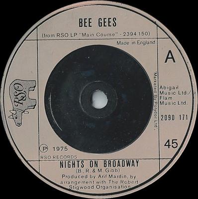 Disque 7 pouces BEE GEES - Nights On Broadway 2090171 RSO 1975 UK Rock Occasion