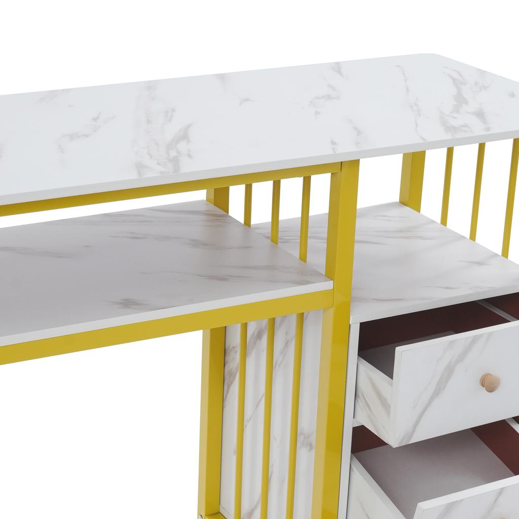 Marble Texture Nail Desk - 3 Drawers Manicure Table with Open Shelf 66LBS Load-Bearing Salon Desk for Home/Salon/Spa+