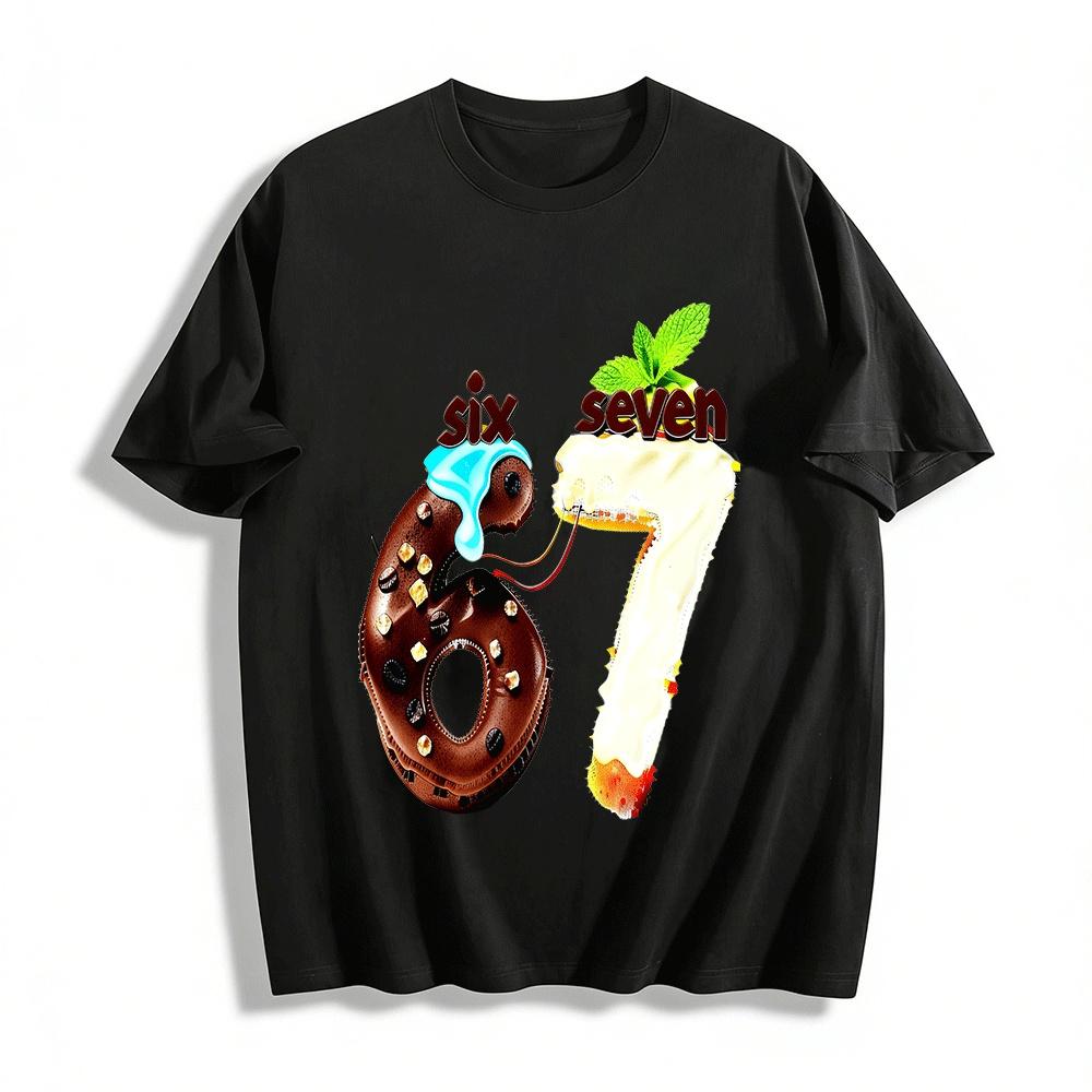 Funny Number 67 Food Print Casual Top Pure cotton T-shirt XXS