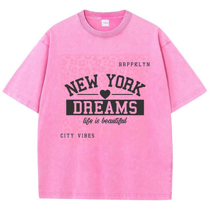 New York Women's Hip-hop Style Washed Short-Sleeve Summer T-shirt