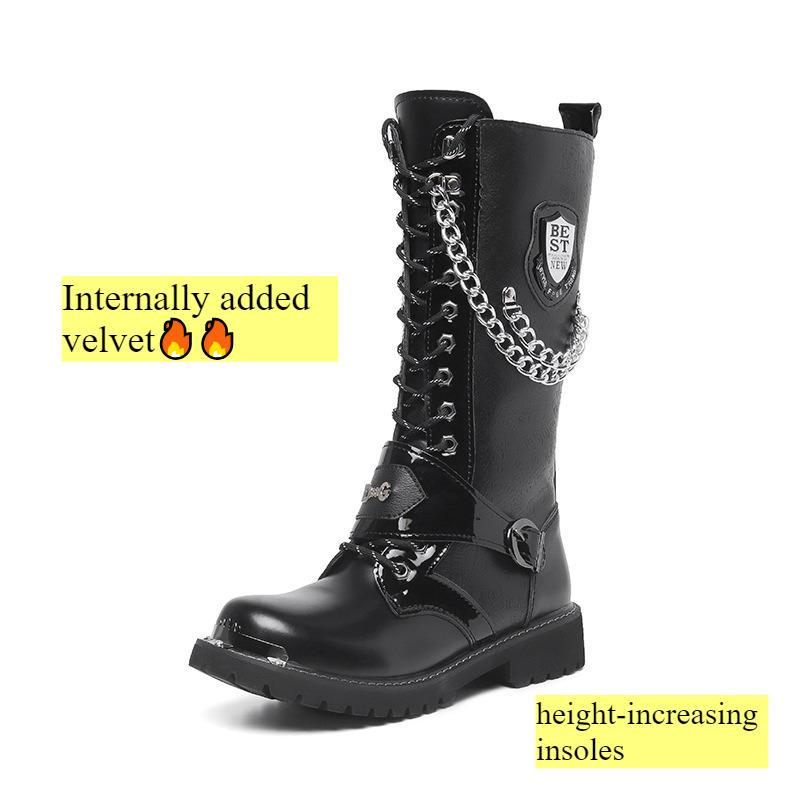 Mode Winter Herren Lange Baumwollstiefel,neue Designer Schuhe Herren Motorradstiefel,Innenhöhe Erhöhende Lederstiefel Botas Para Hombre