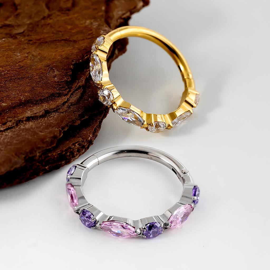 G23 Titanium Color CZ Hinged Segment Clicker Earring Cartilage Nose Hoop Septum Rings Piercing Jewelry