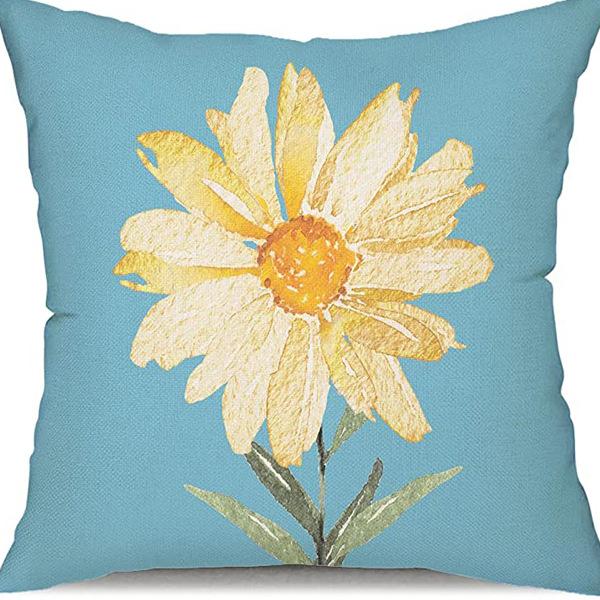 Small Daisy Flower Pillowcase New Striped Linen Home Fabric Sofa Pillowcase Light Luxury