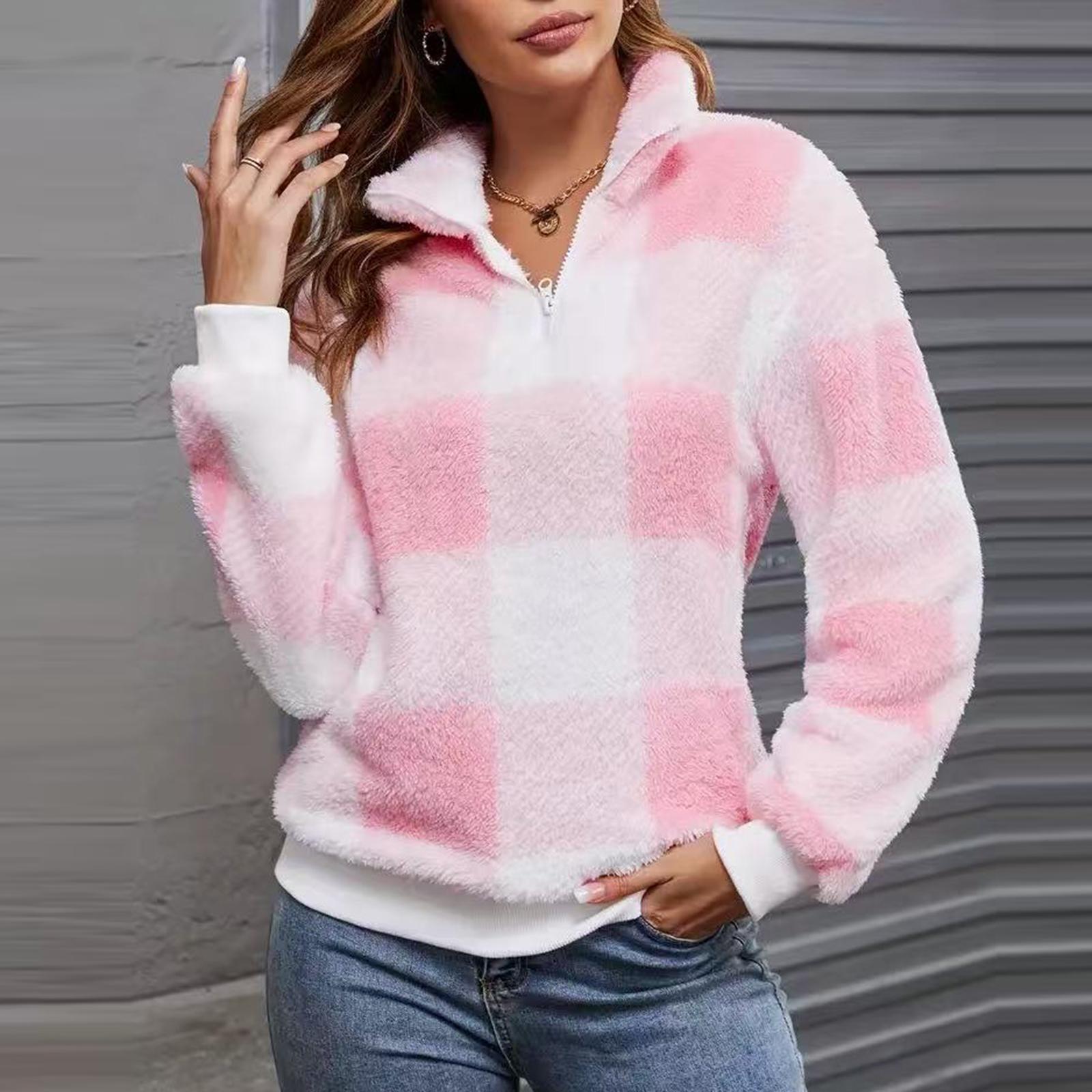 

Women s Fashion Casual V-neck Zipper Solid Color Long Sleeve Pullover Top XL