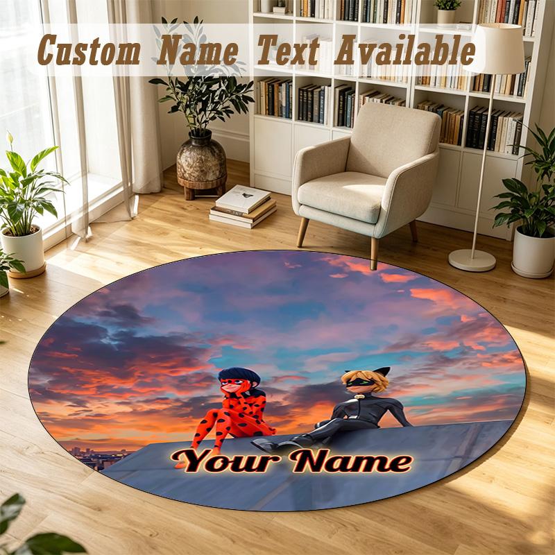 Round Rug Custom NameMiraculous Ladybug Pattern Non Slip Carpet Home Floor Decor