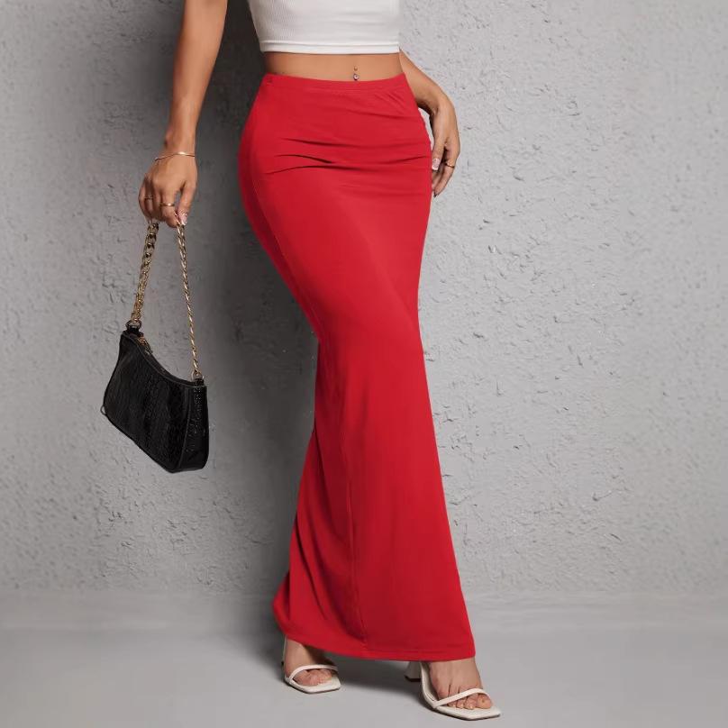 Spring/Summer High Waist Pleated Slit Midi Skirt - Women's Elegant Solid Color