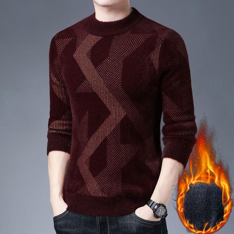 

Мужской свитер в английском стиле, зимний, новый, вязаный, утолщенный, теплый, с воротником-гольф, с градиентным ромбовидным принтом, повседневный, доступный по цене, пуловерные топы L красный