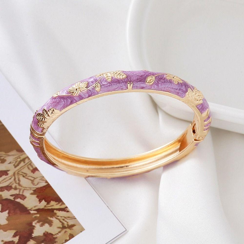 Leaf Floral Pattern Enamel Bangle Bracelet Colorful Drip Cloisonne Bracelet  Beach Vacation