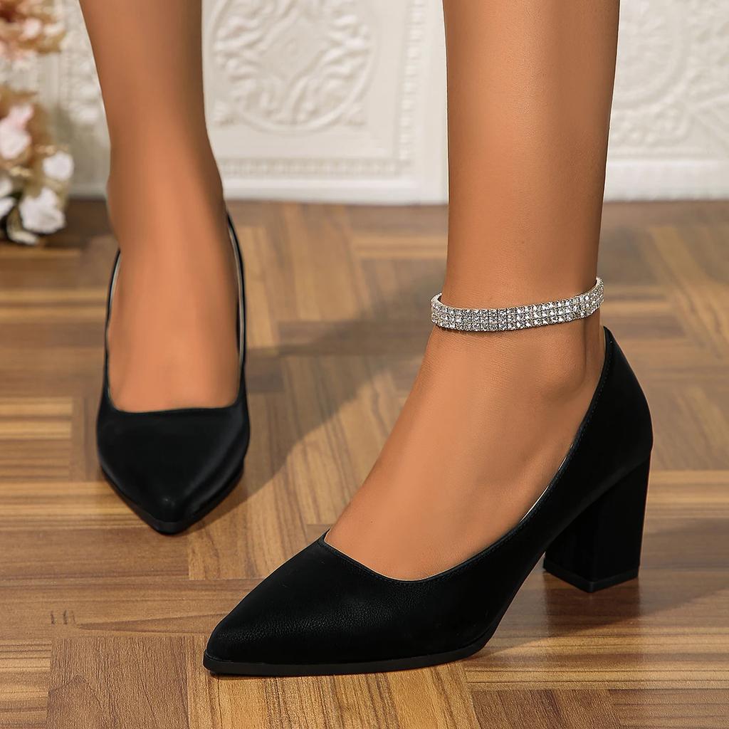 Solid Color Plus Size 36-43 Thick Square Heels Pumps for Women High Heel Pointed Toe Basic Pumps 2025 Autumn Slip On Party Shoes