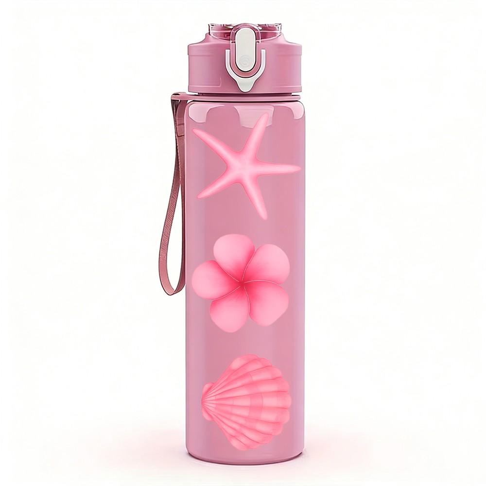 1PC Plumeria Starfish Minimal Art 750ml Color Plastic Sports Water Bottle Leakproof Flip Straw Lid Suitable for Sports Office Home Use