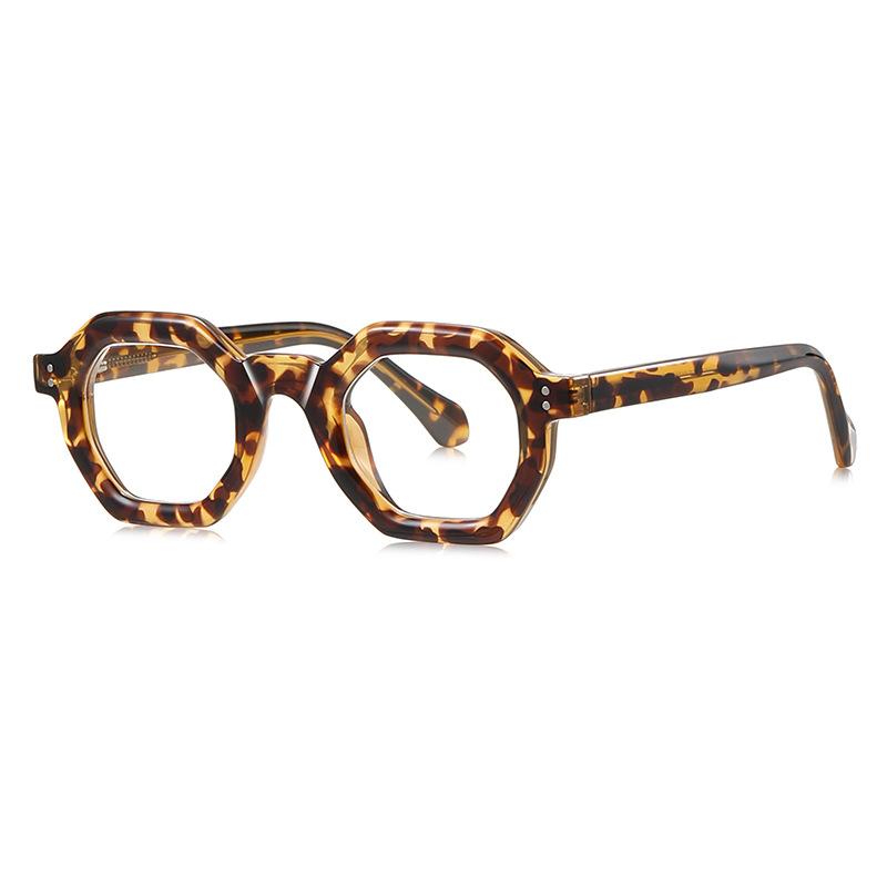 Retro Anti-Blue Light Computer Glasses Frame Men Women Polygon Leopard Optical Spectacle Frame Fake Glasses Trendy TR90 Eyewear