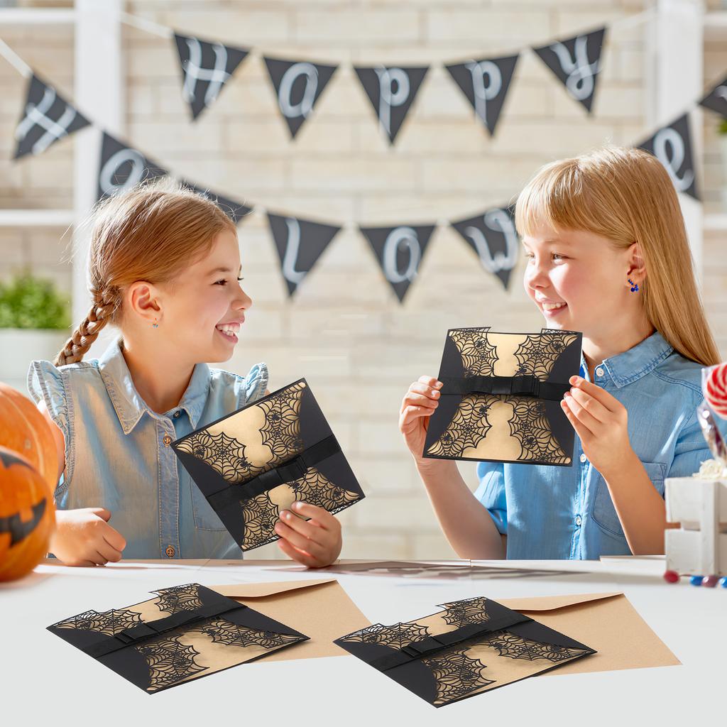 10pcs Invitation Set Elegant Pearl Paper Hollow Spiderweb Design Halloween Party Cards Bulk Unique Attractive Festive