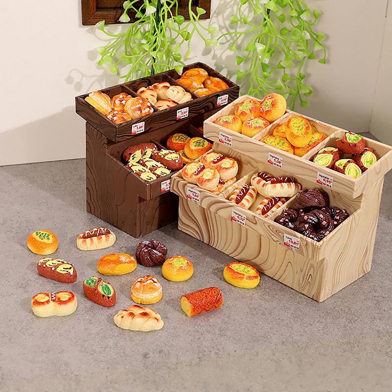 Mini Bread Cabinet For Dollhouse Miniature Bread Basket Miniature Simulation Bread Dessert Model Toys Supermarket Scene Decor