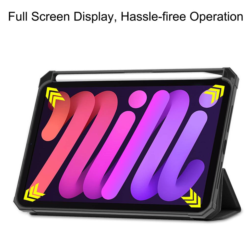 Case for iPad Mini 7 6 8.3'' with Pencil Holder-[Tri-fold Stand + Auto Wake/Sleep],Premium PU Leather Case Shockproof Hard Shell