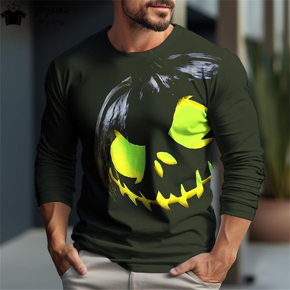 Halloween Print T shirt Men Fashion Men's Clothing Halloween Pumpkin Graphic T shirts Casual Men's Long Sleeve T-shirt Clothes