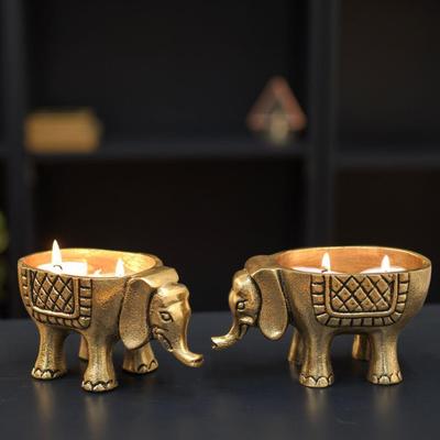 Statue for Tabletop Living Room Office | Candle Holder Gift Showpiece  (Candles/Plants Etc Not Included, Set of 2, Golden)