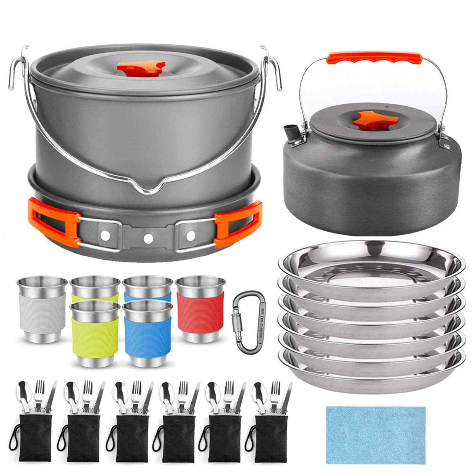 Outdoor Camping Cookware Set Hanging Pot Cookware Set Portable Foldable Cookware 1.6L T Kettle for 6-8 People