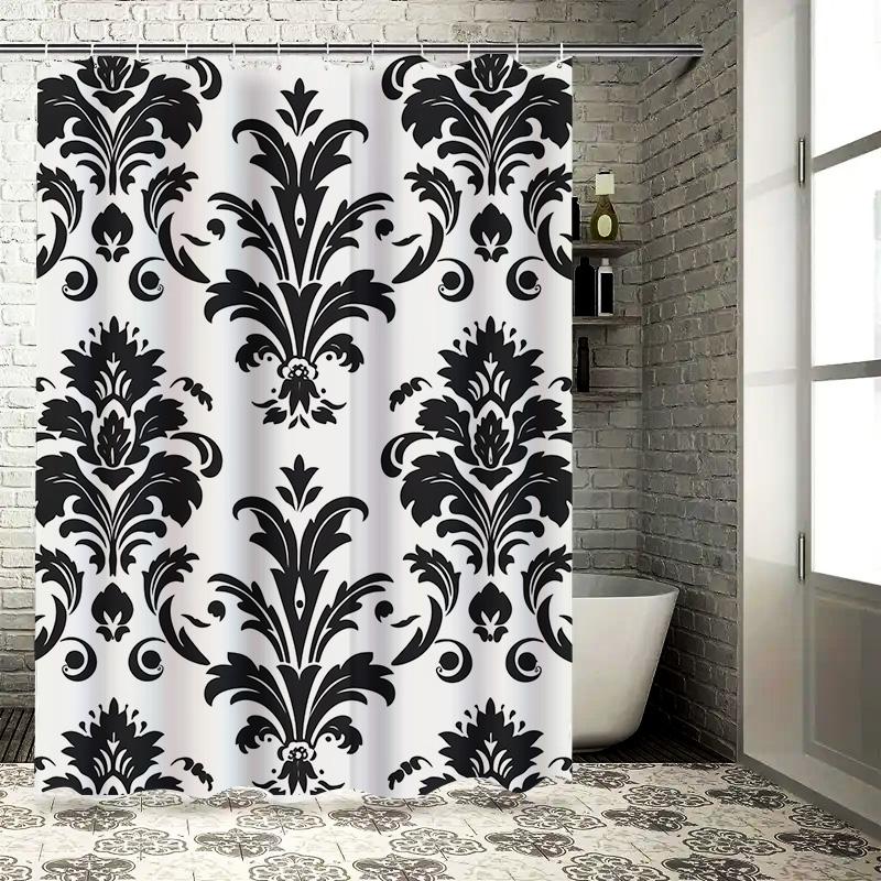 Black White Damask Shower Curtain Waterproof Bath Fabric Decorative Long Bathroom Shower CLOTHS Home Garden Decor Set of 1 Panel