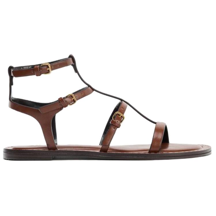 Zara Pu Comfortable Retro Roman Sandals 1.2Cm Women Sandals Brown 1627610105