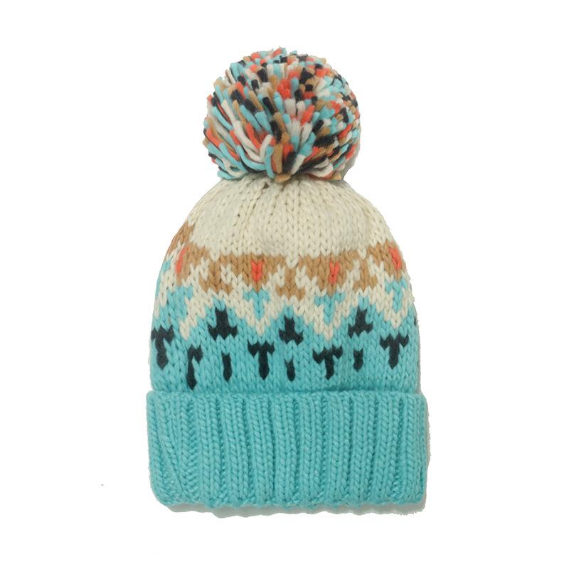 2025 autumn and winter new warm mohair knitted hat mixed color geometric rhombus jacquard hairball wool hat winter hat women