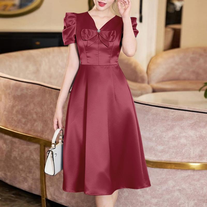 ZANZEA Women Casual Bows Splice V-Neck Summer Short Sleeve Dress