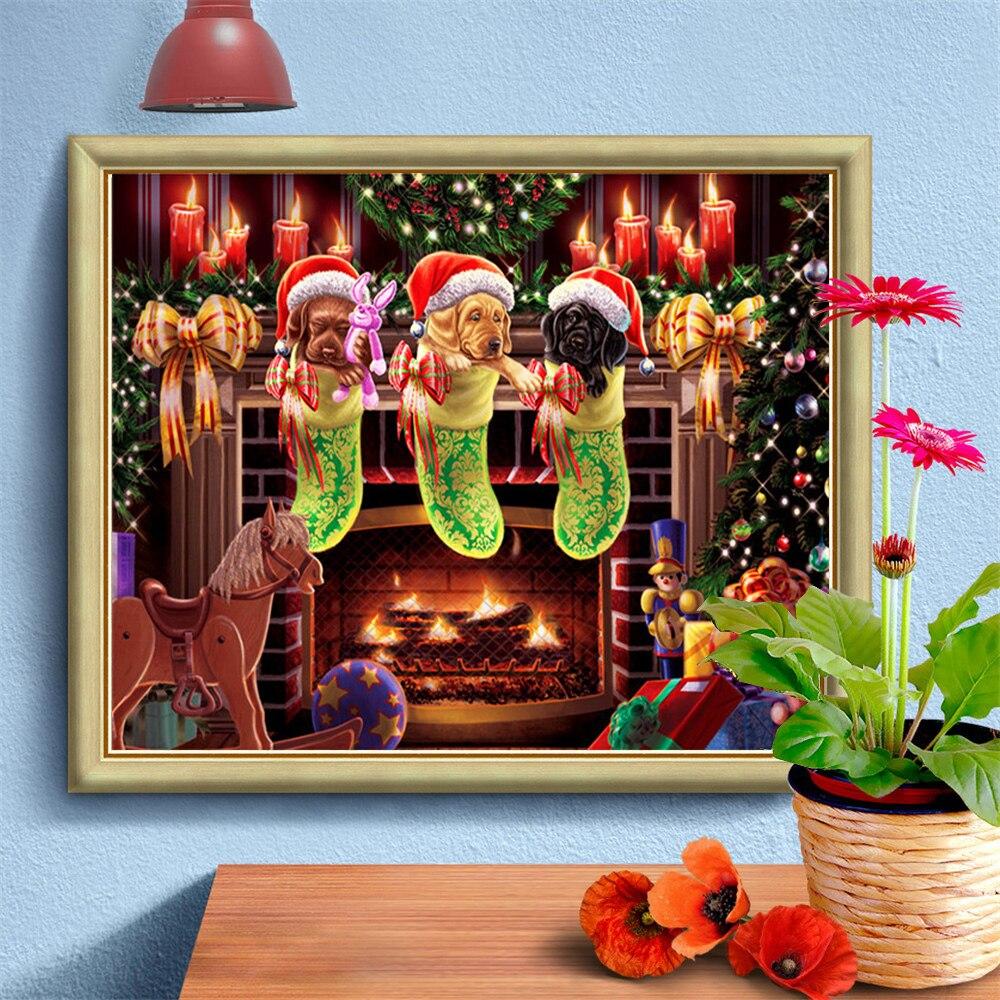 5D Diamond Painting Dog Cross Stitch Diamond Embroidery Animal Mosaic Cartoon Socks Rhinestone Kit Christmas Decoration