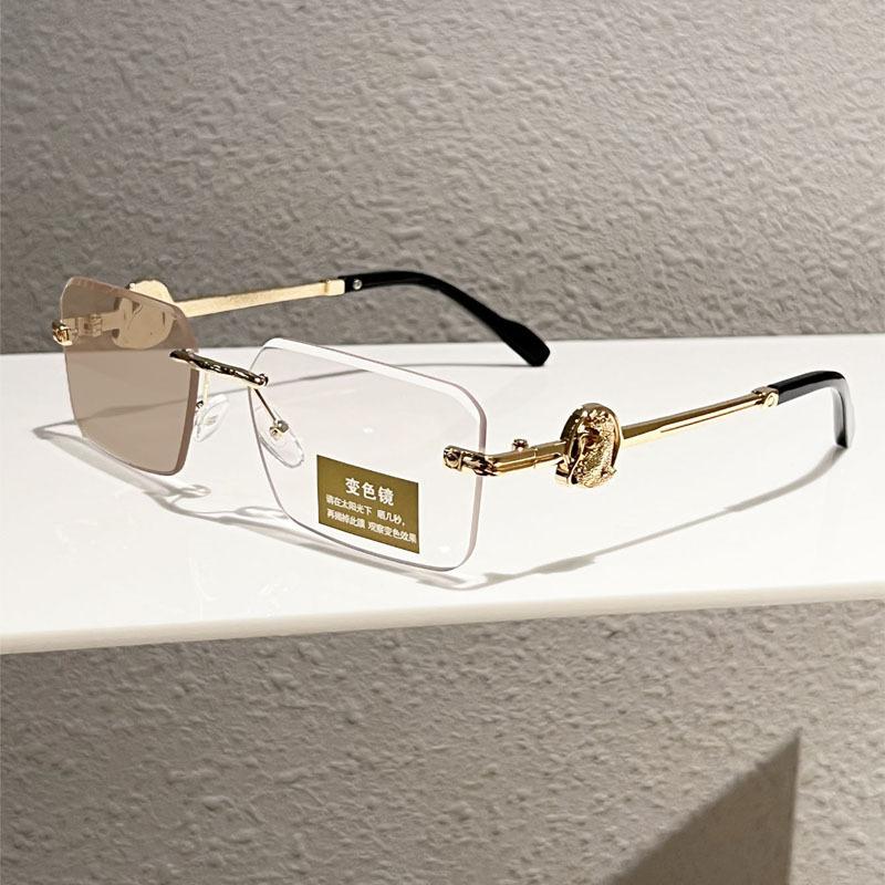 New trimmed frameless flat light trendy box anti-blue light glasses discoloration advanced sense no degree goggles