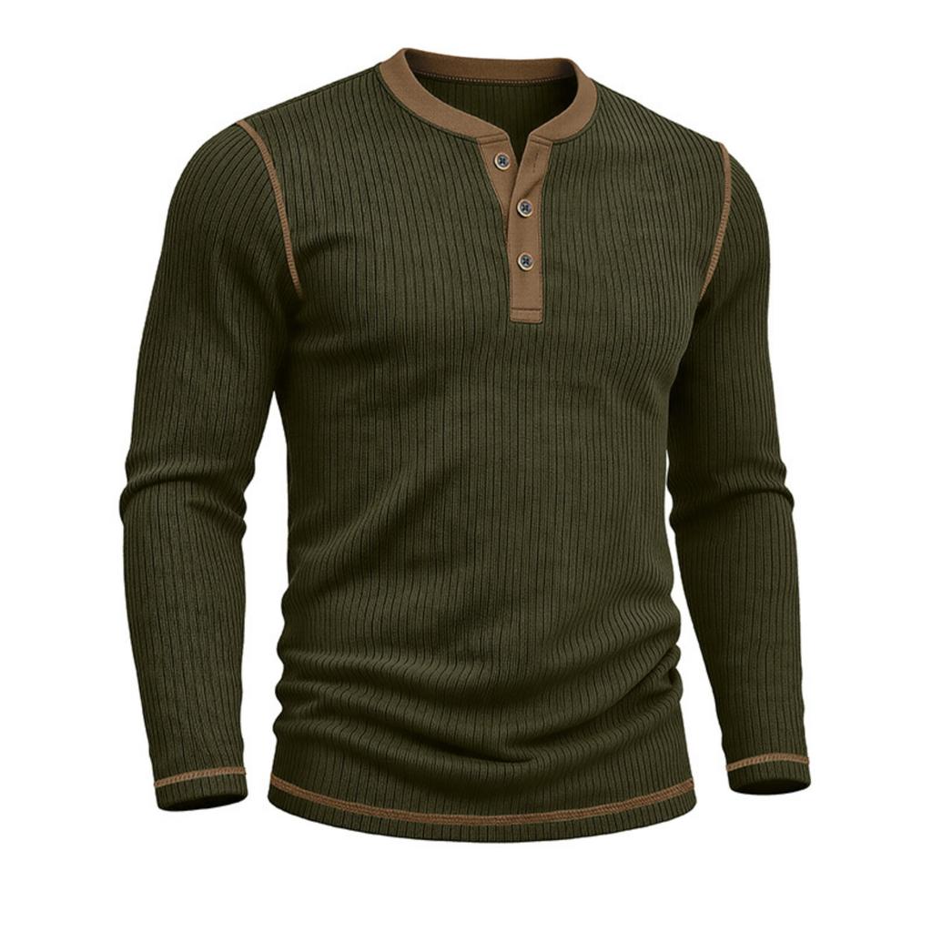 Men's Long Sleeve Henley Shirt Ribbed Knit Sweater Pullover Buttoned Collar Slim Fit Casual Top for Autumn Winter